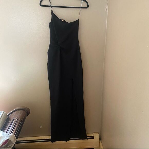 Nookie Lust Gown black one shoulder maxi dress front twist bodycon Revolve L - Picture 14 of 15